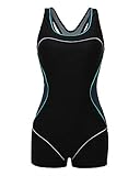 ReliBeauty Women's Boy-Leg One Piece Swimsuit, Black-2, 4XL 14-16