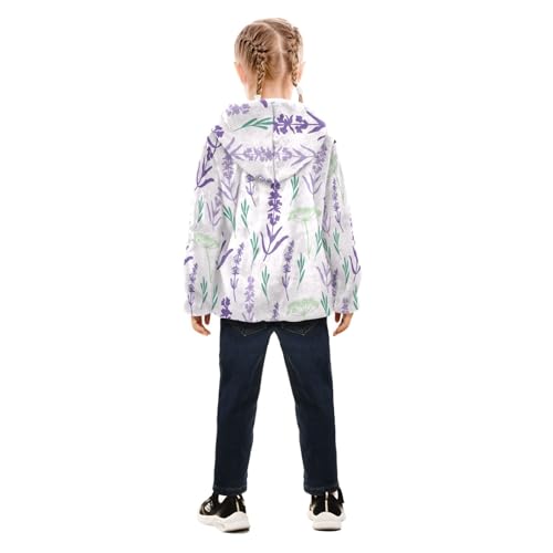 OTVEE Hand Draw Lavender Flower Kids Hoodie Jacket Fall Spring Full Zip Warm Outwear Coat4