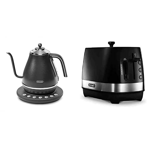 【セット買い】デロンギ(DeLonghi)電気ケトル アイコナ カフェ グレー 温度設定機能/保温機能付き 1.0L KBOE1230J-GY & デロンギ (DeLonghi) アクティブ シリーズ ポップアップトースター CTLA2003J-BK