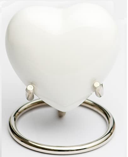 Royal Rapture Urn for Ashes Funeral Memorial Cremation Keepsake Love Urns Decorative Brass Heart with Stand (White Plain, 3") RHM03-01