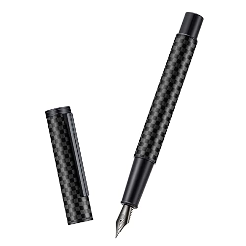 Image of Hongdian Black Forest Pro Carbon Fiber Fountain Pen, Extra Fine Nib Modern Design Smooth Writing Pen with Converter and Metal Pen Case Set