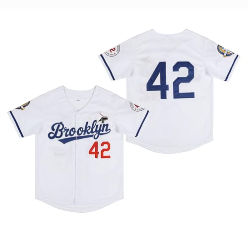 PXLZRUO Youth Black Legend Baseball Uniform #42 Stitched Boys Hip Hop Jerseys Shirts for Kids (White M)