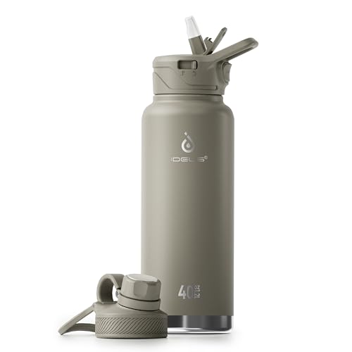 Image of IDEUS Vacuum Insulated Water Bottle, Stainless Steel Double Wall Flask Metal Sports Canteen with Leak-Proof Screw Cap (Celadon, 40oz (1140ml))