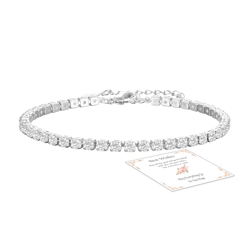 ESPVO Silver Bracelets for Women Ladies Womens S925 Sterling Silver Crystal April Birthstone Tennis Bracelet Jewellery Gifts Womens jewellery Birthday Christmas Presents for Her Girls