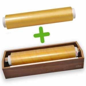 Süper Strec Kesici Ahşap Streç Standı+1 rulo 300mt Uzun Boy Gıda Streci Hediye Set, Gıda Koruma Seti