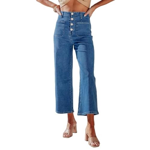 SIDEFEEL Women’s Wide Leg Jeans High Waisted Tummy Control Buttoned Loose Denim Pants with Pocket