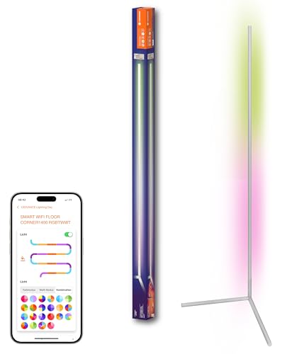LEDVANCE SMART+ WIFI LED Eck-Stehleuchte, 140cm, weiß, 14W, 1170lm, regulierbares Weiß- & Farblicht, dimmbar, DIY- & Musikrhythmusfunktion, lange Lebensdauer, App-steuerbar, 2700-6500K