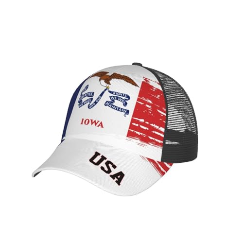 Oudrspo Casquette de Baseball avec Drapeau de l'État de l'Iowa - Casquette de Baseball en Maille - Taille réglable - pour la Course à Pied, Les entraînements et Les activités de Plein air