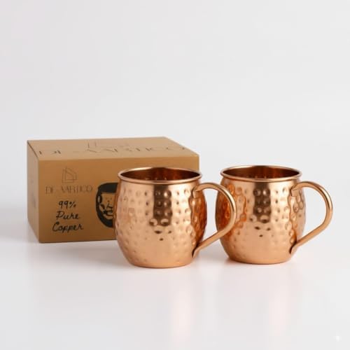 Moscow Mule Mugs Set of 2-100% Pure Copper 16oz Large Food Safe Solid Copper Mugs Premium Moscow Mule Gift Set for Cocktail Lovers Perfect for Home Bar and Party