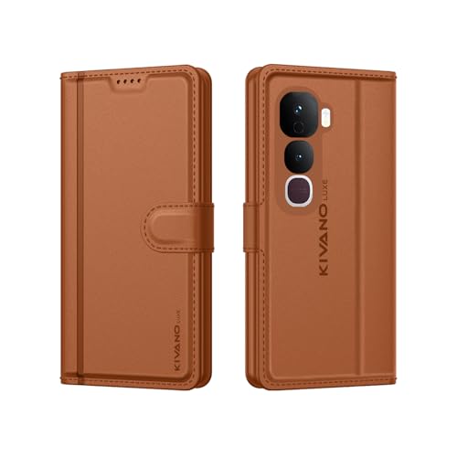 Image of KIVANO LUXE Compatible for Vivo Y400 Pro 5G Luxury Handmade Leather Magnetic Flip Folio Case | Card Holder & Kickstand | Slim Protective Cover | Unisex - Brown
