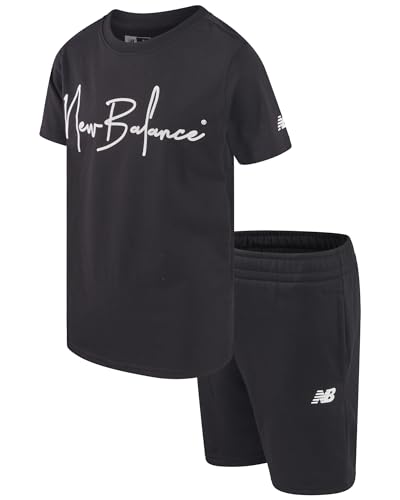 Image of New Balance Active Boys Short Sets - 2 Piece Short Sleeve Workout T Shirt and Fleece Kids Shorts Boys Athletic Sets (8-12)