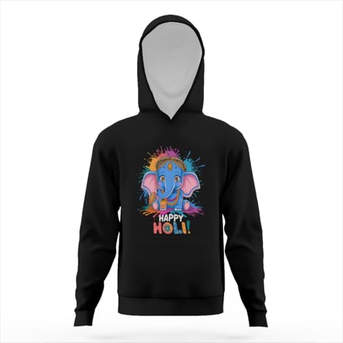 Cute Elephant Happy Holi! Retro Hoodies for Teen Girls Boys Lightweight Kangaroo Pocket Sweatshirt3