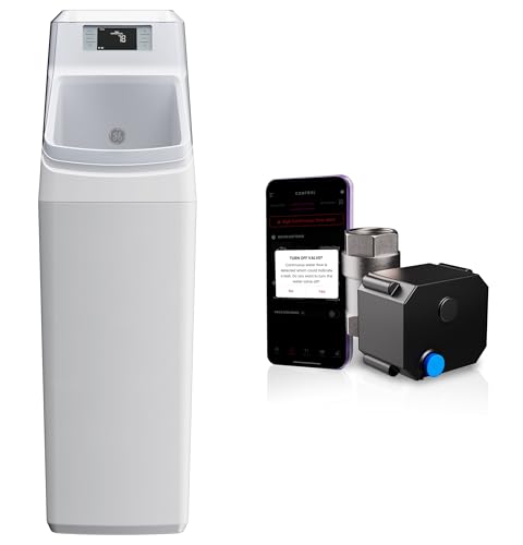 Image of Bundle of GE Smart Water Softener + GE Remote Water Shutoff Valve, 45,000 Grain, Reduce Hard Minerals to Whole House, Built-in WiFi with Water Flow Alerts, Leak Detection & Remote Water Shutoff