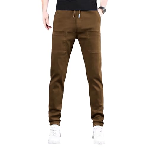 Men's Ice Silk Splicing Casual Straight Pants Multi Pocket Drawstring Solid Trousers Fall Classic Comfy Street Pant