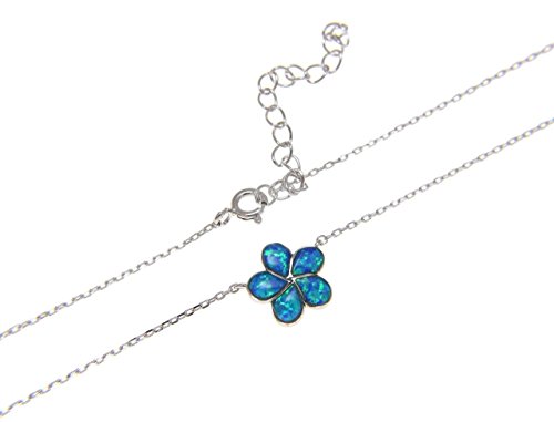Arthur's Jewelry 925 sterling silver Hawaiian plumeria flower blue synthetic opal necklace chain 18