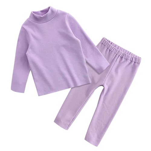 Children's Thermal Underwear Set Toddler Baby Boys Girls High Neck Household Clothes Solid Color Long Sleeve 2pc Set