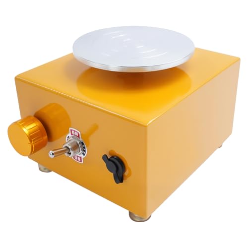 HPDTZ Töpferscheibe, Keramikmaschine Tonmaschine Drehscheibe Töpferrad Werkzeug Töpfergerät elektrisch Format mit 2 Drehtellern 6.5 cm und 10 cm für Anfänger Heimgebrauch (Gelb)