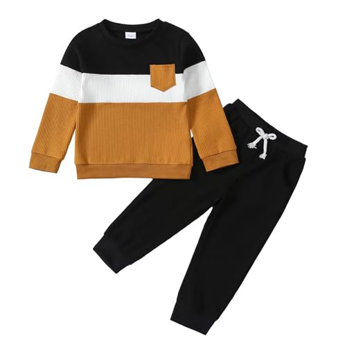 Image of Kid Toddler Boy Clothes Color Block Sweatshirt and Casual Pants 2Pcs Boys Fall Winter Outfits 1-5T