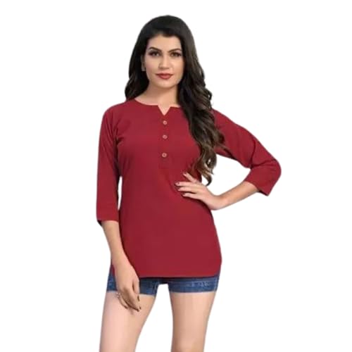 Image of Himanshi enterprises Women's Traditional Casual 3 /4 Sleeves Mandarin Nack Rayon Solid Short Kurti