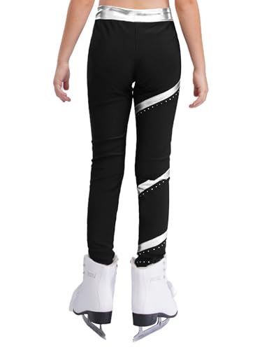 FEESHOW Kids Girls Glittery Rhinestones Figure Skating Leggings Spiral Workout Yoga Skinny Tights Activewear2