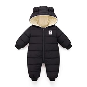 Bébé Barboteuse à Capuche, Hiver Grenouillères Garçons Filles Manche longue Jumpsuit Manteau Chaud Fleece Enfant Vêtement Cadeau 6-9 mois(80),Noir