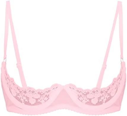 iiniim Women's 1/4 Cups Halter Lace Bralette Unpadded Underwired Bra Tops Bare Breast Underwear