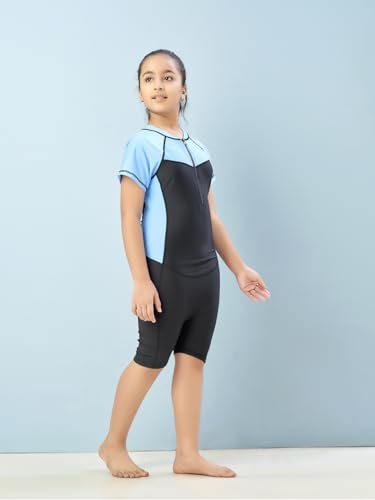 Image of Aarika Girls Sports Wear Black-Green Colour Solid Nylon Swim Suit