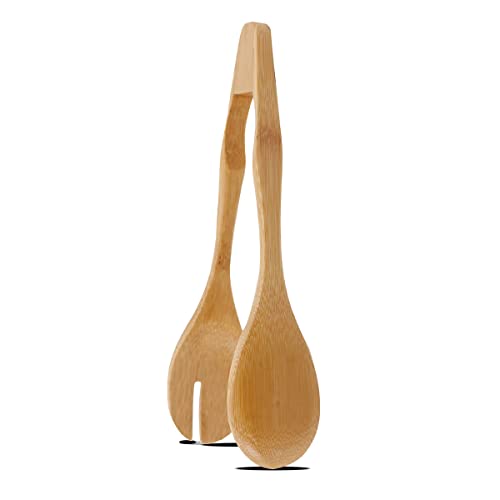 JUANIO Pince à Salade, à Pain, Pince de Cuisine, Pince de Cuisson en Bambou - Longueur 5.5 x Hauteur 30 cm