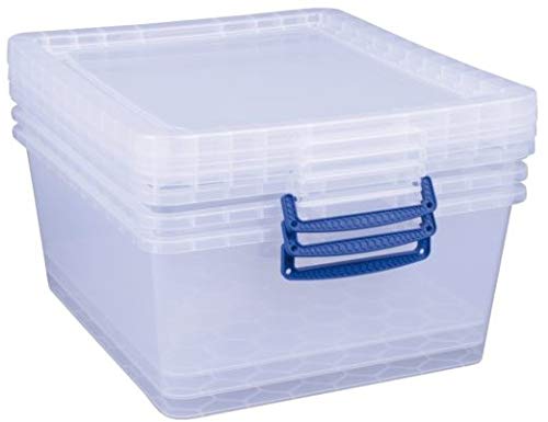 Really Useful Box 3 x 17.5 Litre Nestable Box with Lid - 380 x 460 x 195 mm - Transparent