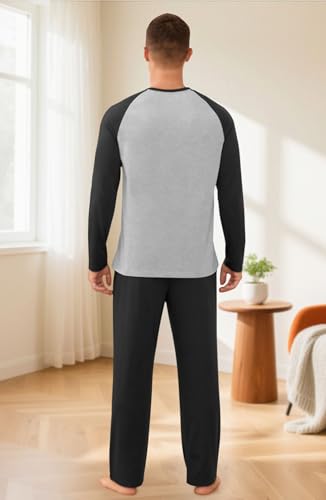 NITAGUT Men's Pajama Set Long Sleeve Sleepwear 2 Piece Loungewear with Pockets Soft Comfy Nightwear4