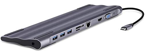 3.0 USB-Hub 11-in-1 Aluminium-Adapter Unterstützt 4K HDMI/VGA mit Bildschirmausgabe und VGA/Karte lesen/PD Getrieben für Typ-C-Laptops oder