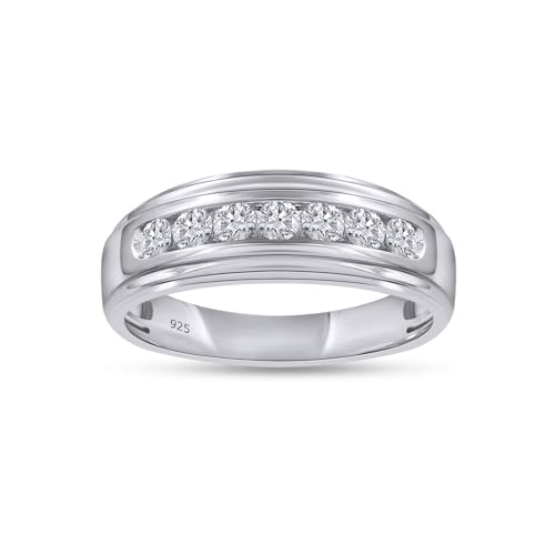 Men's Wedding Band Ring, 1/2 Carat Round Lab Grown Diamond Channel Set 7-Stone Wedding Anniversary Band Ring In 14K Gold Over Sterling Silver Jewelry (0.50 Cttw)