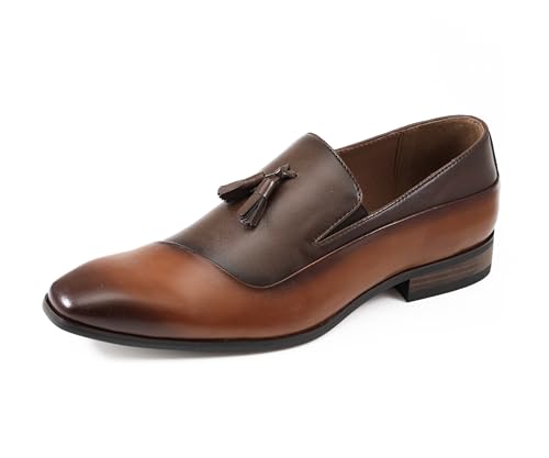 Amali Kurt Classic Men’s Slip-On Loafer with Tassel Dress Shoes for Men Formal Loafers for Men Tuxedo Dress Shoes Brown, Size 10