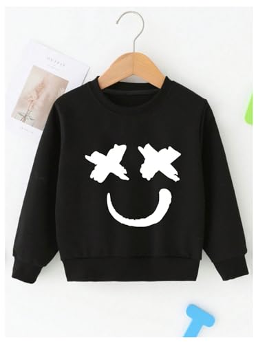 Image of WDIRARA Boy's 2 Piece Outfits Cartoon Print Graphic Sweatshirt and Sweatpants Set Tracksuit Black 11-12Y