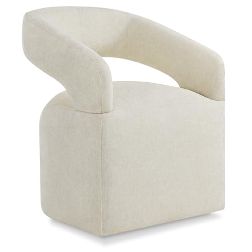 Image of KISLOT Upholstered Dining Chairs Set of 1, Modern Rolling Dining Chairs with Hidden Casters, Arm Kitchen Chairs with Linen Look Fabric, Padded Barrel Chairs for Dining Room, Kitchen, Cream Beige