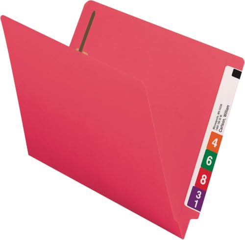 Image of Smead End Tab Fastener File Folder, Shelf-Master Reinforced Straight-Cut Tab, 2 Fasteners, Letter Size, Red, 50 per Box (25740) (Pack of 5)