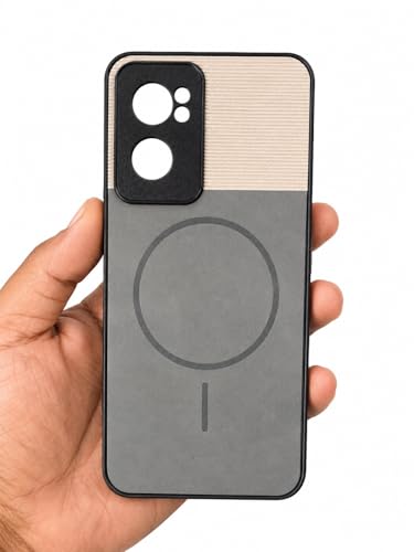 Image of Bintage Dual-Leather Mac Safe Design Phone Case| Soft Touch Finish | Full Camera Protectection Back Cover Compatible for One Plus Nord CE2 5G - White & Matelic Grey