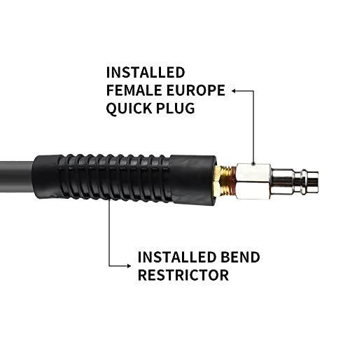 aunstarwei PVC Reinforced Air Compressor Hose Grey with 1/4" Europe Steel Quick Coupler and Plug Fittings, 10m Length - Image 4
