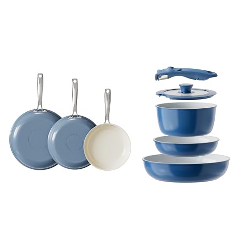 Redchef Ceramic Pots and Pans Set Non Stick, Nonstick Kitchen Cookware Sets, Non Toxic Pots and Pans Set Non Stick, PFAS PFOA & PTFE Free, Nonstick Frying Pans Set, Ceramic Pan Skillet, RV C