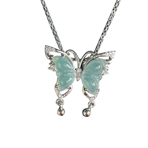 Pendentif en jade véritable et collier papillon en argent S925