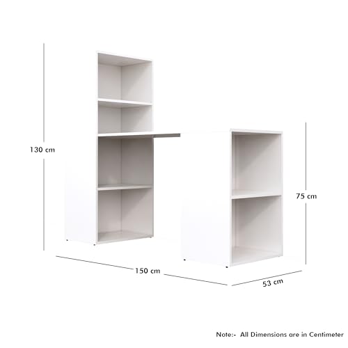 Image of Bniture Wooden Study Table for Home | Engineered Wood Study Table with Book Shelf | Multi Purpose Computer Desk for Writing & Study | Laptop Table for Study Room, Office & Workstation, Frosty White
