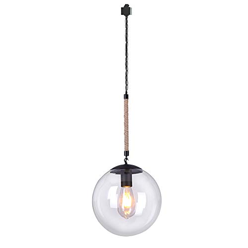 ANYE 1-Light H-Type Track Lamp Hemp Rope Cord 5.9" Crystal Glass Lamp Shade Pendant Light Hanging Ceiling Light Decorative for Restaurant Kitchen Cabinet
