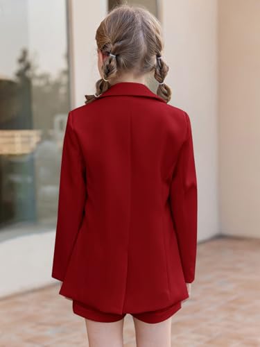Image of Batermoon Girls 2 Piece Outfits Button Front Long Sleeve Blazer and Short Pants Suit Sets 4-14 Years