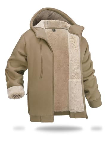 Boladeci Men's Sherpa Lined Hoodie Jacket Warm Winter Heavy Weight Thick Fleece Zip Up Hooded Sweatshirt