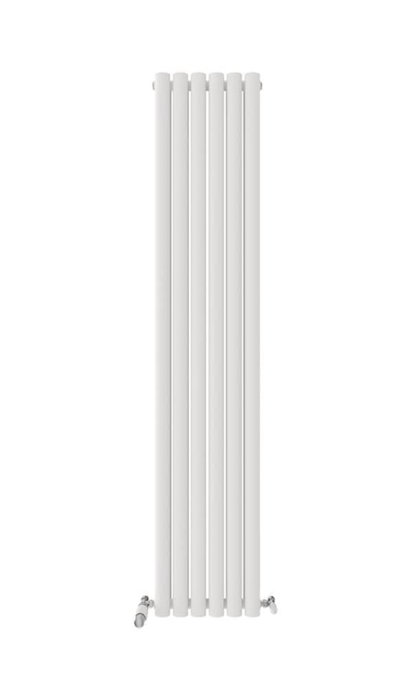 iBathUK Strata Wall-Mounted Vertical Double Oval Panel Radiator, 6 Column Steel High Thermal Output Hydronic Central Heating, Designer Modern Radiator in Matt White, 1800 × 354mm