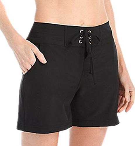 CrazycatZ Damen Leichte Badeshorts, Tunnelzug, schnelltrocknend, Pflegeleicht, strapazierfähig - Für Schwimmen, Surfen (XXXL EU 46) Cover