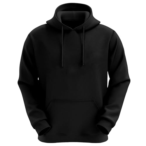 VR2 Denim Mens Black Hoodies Hooded Top Pullover Long Sleeve Sweatshirts Regular and Oversized Pullover for Men, Size- S