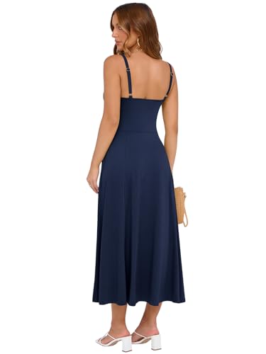 Image of YATHON Women's Summer Midi Corset Boho Dresses Spring Casual Floral Spaghetti Straps Lace Up Dress Flowy Aline Beach Sundress