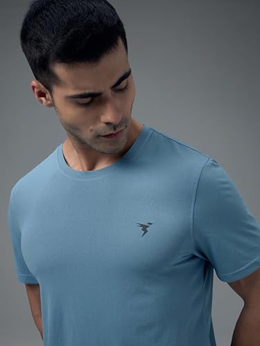 Image of TECHNOSPORT Men's Slim Fit Solid Crew Neck T-Shirt, Cotflex Quick Dry Wrinkle Resistant Polyester Sports Tee for Gym, Running, Training, Sports