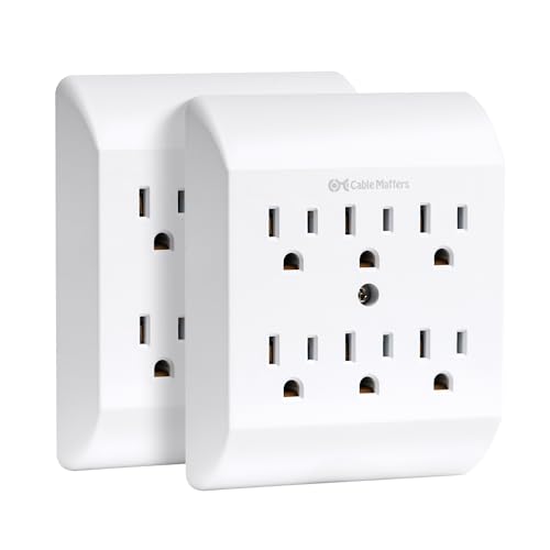 [ETL Listed] Cable Matters 2-Pack 6 Outlet Extender Wall Tap, 15A/1875W, Multi Plug Wall Outlet / 6 Way Plug...